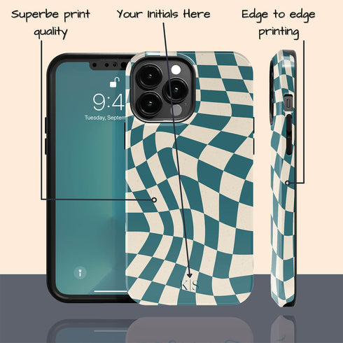 Custom Initials Wavy Groovy Checkerboard iPhone Case